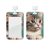 A Curious Cat - Soporte para tarjetas de identificación con cordón, protector vertical para tarjetas, carcasa rígida transparente, carrete retráctil para el trabajo y la oficina