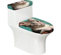 A Curious Cat - Tapa de inodoro suave, 2 piezas, fundas elásticas reutilizables para inodoros en forma de U/O, decoración de baño