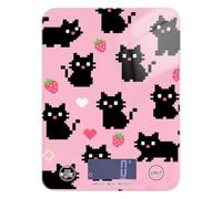 A Cute Cartoon Black Pixel Cat - Báscula de alimentos fácil de limpiar, mini de 11 libras/1 onzas, 5 kg/5 g, bonita báscula de cocina con 4 unidades para cocinar espresso Keto (pilas no incluidas)