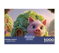 A Cute Cartoon Pig Made of Cabbage 1000 Pièces Rompecabezas Fantasy Cottage Pig Imágenes Vibrantes para Adultos Juego Familiar 38x26cm/1000pcs