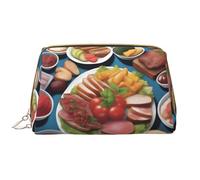 A Delicious Feast - Bolsa de maquillaje portátil de cuero para cosméticos, artículos de tocador y artículos esenciales diarios, White, Talla única