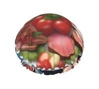 A Delicious Feast - Gorro de ducha con estampado de fiesta - Reutilizable, doble capa, con banda elástica, perfecto para el hogar, spa, hotel y viajes