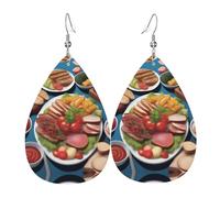 A Delicious Feast - Pendientes de cuero con estampado de fiesta para mujer, aretes colgantes de lágrima, perfectos para fiestas y accesorios de disfraces, talla única, cuero, sin piedras preciosas