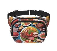 a Delicious Feast - Riñonera cuadrada de doble capa con correa ajustable para actividades al aire libre, color negro, talla única, Black, Talla única