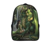 A Dragón And A Hada Sitting in A Dense Bosque Mochilas Escolar,3D Impreso,Bolsas De Niños Estudiantes De Primaria Y Secundaria 16 inch
