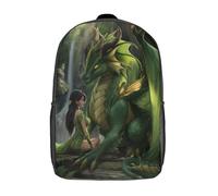 A Dragón And A Hada Sitting in A Dense Forest Niña,Chicos Mochila Escolar Para Viaje Bolsa De Escuela 17inch