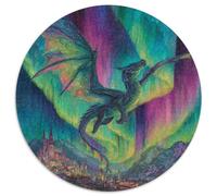 A Dragón Soars Above The Sky Covered by The Aurora 1000pcs (67.5x67.5cm) Puzzle Adecuado para Adultos Y Multitud Mayores De 14 Años