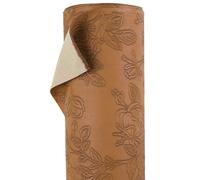 A-Express Tela Cuero Sintético Floral - En relieve Cuero PU Sintético - 140cm de Ancho Material de Vinilo Cuero Artificial - Tela de Tapicería para Auto, DIY Manualidades - Medio Metro Marrón claro