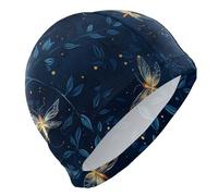 A few Lovely Fireflies Flew in The Dark Blue Adult Swim for Adult Hair Short Waterproof Swim for Women Hair Protection and Drag Reduction gorras para natacion mujer