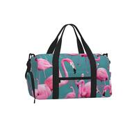A Flock of Flamingos - Bolsa deportiva de lona con compartimento para zapatos, ligera, para gimnasio, fin de semana, para hombres y mujeres, bolsa de viaje impermeable con bolsillo húmedo