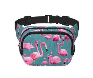 A flock of flamingos - Bolso cruzado de moda con estampado de flamencos, bolsa de cintura de senderismo, bolsa de hombro cuadrada de doble capa para viajes y fitness