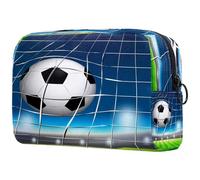 A Football at The Goal - Neceser para mujer, neceser de viaje, bolsa organizadora de maquillaje grande con cremallera, multicolor, 18.5x7.5x13cm/7.3x3x5.1in, Neceser