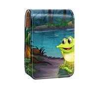 A Frog Above a Trunk with Algae - Estuche portátil para pintalabios para viajes, mini caja de almacenamiento de lápiz labial con espejo para mujeres y mujeres, bolsa de cosméticos de cuero, Varios colores, 9.5x2x7 cm/3.7x0.8x2.7 in