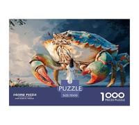 A Giant Green Crab 1000 Stück Premium-Karton Puzzle Giant Crab & Tiny Girl Lebendige Bilder Familienspiel Puzzles Als Wohnaccessoires 70x50cm/1000pcs