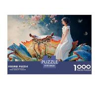 A Girl in A White Dress Sitting 1000 Pcs Stabiler Karton Puzzle Giant Crab & Tiny Girl Stressabbau Kreatives Spiel Puzzles Als Geburtstagsgeschenke 38x26cm/1000pcs
