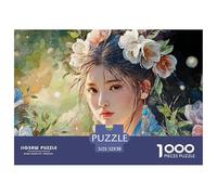 A Girl with Flowers in Her Hair 1000 Pcs Premium-Karton Puzzle Kitten Lebendige Bilder Familienspiel Puzzles Als Geburtstagsgeschenke 52x38cm/1000pcs
