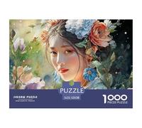 A Girl with Flowers in Her Hair 1000 Stück Ökopapier Puzzle Kitten Lebendige Bilder Familienspiel Puzzles Als Geburtstagsgeschenke 52x38cm/1000pcs