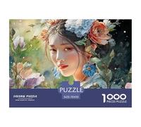 A Girl with Flowers in Her Hair 1000 Stück Premium-Karton Puzzle Kitten Lebendige Bilder Familienspiel Puzzles Als Wohnaccessoires 70x50cm/1000pcs