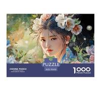 A Girl with Flowers in Her Hair 1000 Stück Premium-Karton Puzzle Kitten Stressabbau Familienspiel Puzzles Als Wohnaccessoires 70x50cm/1000pcs