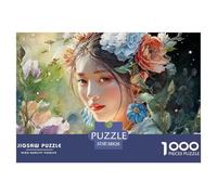 A Girl with Flowers in Her Hair 1000 Stück Premium-Karton Puzzle Kitten Stressabbau Kreatives Spiel Puzzles Für Erwachsene Und Kinder 38x26cm/1000pcs