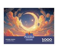 A Golden Moon with Crescent 1000 Piece Papel Premium Rompecabezas Dreamlike Night Sky Alivio Estrés Jigsaw Educativo Amigos 52x38cm/1000pcs