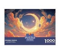 A Golden Moon with Crescent 1000 Pzas Papel Premium Rompecabezas Dreamlike Night Sky Desafiante Jigsaw Regalo Adultos 38x26cm/1000pcs