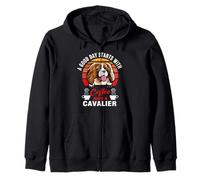 A Good Day Starts with Coffee and A Cavalier Dog Sudadera con Capucha