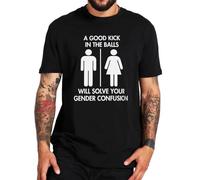 A Good Kick In The Balls Will Solve Your Gender Confusion T Shirt Funny Quotes Y2k Tops 100% Cotton Soft T-Shirt Size Black 3XL