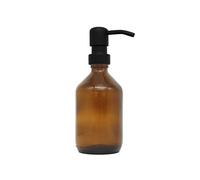 A Good Smile Dispensador de jabón de cristal DIY de acero inoxidable, 250 ml, con adhesivo para diseñar usted mismo, marrón/negro
