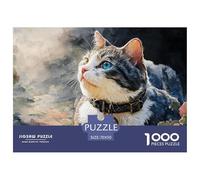 A Gray and White Kitty with Blue Eyes 1000 Pcs Ökopapier Puzzle Kitten Stressabbau Familienspiel Puzzles Als Geburtstagsgeschenke 70x50cm/1000pcs