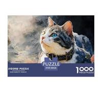 A Gray and White Kitty with Blue Eyes 1000 Pcs Premium-Karton Puzzle Kitten Stressabbau Familienspiel Puzzles Als Geburtstagsgeschenke 38x26cm/1000pcs