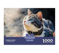 A Gray and White Kitty with Blue Eyes 1000 Pcs Stabiler Karton Puzzle Kitten Stressabbau Familienspiel Puzzles Für Erwachsene Und Kinder 52x38cm/1000pcs