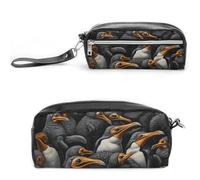 A Group of Penguins - Estuche de cuero de gran capacidad con cremallera, bolsa de maquillaje pequeña portátil, organizador de suministros de oficina para mujeres y hombres