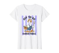 A Hacer Farmer Things Silly Goose Stripes Camiseta gráfica económica, Mujer, Blanco, M