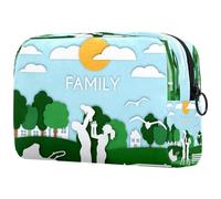 A Happy Family of Three in The Park - Bolsa de cosméticos para mujer, neceser de viaje, bolsa organizadora de maquillaje grande con cremallera, multicolor, 18.5x7.5x13cm/7.3x3x5.1in, Neceser
