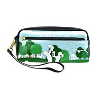 A Happy Family of Three in The Park - Estuche para lápices de piel sintética con cremallera para niños y niñas, suministros escolares y de oficina