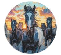 A Herd of Caballs Puzzle 1000 piezas para el sol poniente redondo rompecabezas juguetes regalo interesante decoración de pared para adultos niños, 1000 unidades (67,5 x 67,5 cm)