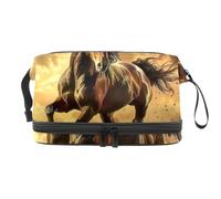 A Horse in The Desert - Neceser de doble capa para mujeres y niñas, neceser de viaje, bolsa organizadora de maquillaje con compartimento para cepillos, multicolor, 27x15x14 cm/10.6x5.9x5.5 in, Neceser