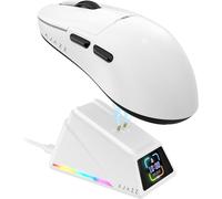 A.JAZZ AJ159APEX - Ratón inalámbrico para juegos de 8 Khz, ultraligero, 56 g, con base de carga de pantalla magnética, 42000 DPI PAW3950, sensor trimodo, BT/2.4 GHz/Tipo-C, programable para Esport