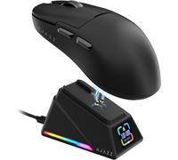 A.JAZZ AJ159APEX - Ratón inalámbrico para juegos de 8 Khz, ultraligero, 56 g, con base de carga de pantalla magnética, 42000 DPI PAW3950, sensor trimodo, BT/2.4 GHz/Tipo-C, programable para Esport FPS
