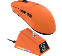 A.JAZZ AJ159APEX - Ratón inalámbrico para juegos de 8 Khz, ultraligero, 56 g, con base de carga de pantalla magnética, 42000 DPI PAW3950, sensor trimodo, BT/2.4 GHz/Tipo-C, programable para Esport FPS