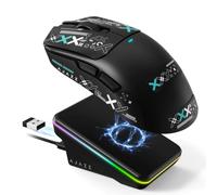 A.JAZZ AJ200P Ratón Gaming Inalámbrico con IA Prompt y Base de Carga RGB | BT/2,4G/Cable, Ligero Ratón con Entrada de Voz IA, Sensor PAW3311, 24K DPI, 1000Hz para Oficina/Juego - Cinta Grip / Negro