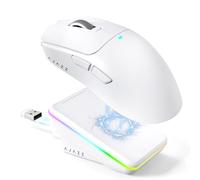 A.JAZZ AJ200P Ratón Gaming Inalámbrico con IA Prompt y Base de Carga RGB | Ratón de Ordenador BT/2,4G/Cable - Ligero, con Entrada de Voz IA, Sensor PAW3311, 24K DPI, 1000Hz para Oficina/Juego - Blanco