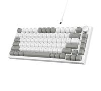 A.JAZZ AK820 75% TKL Teclado mecánico con Cable,Interruptor Lineal Intercambiable en Caliente,Teclado para Juegos con Montaje de Junta,luz Blanca,82 Teclas con Perilla de Volumen CNC-Gris Blanco