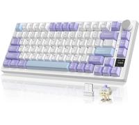 A.JAZZ AK820PRO Teclado mecánico inalámbrico para juegos,2,4GHz/BT5.0/USB-C,75% de diseño,81 teclas con pantalla TFT a color y perilla CNC,RGB Backlit Hot-Swap,batería de 4000 mAh-Púrpura(Gift Switch)