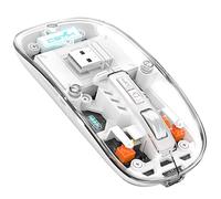 A.JAZZ Mini ratón ligero inalámbrico Bluetooth 5.1 y 2.4G, transparente, fresco, silencioso, recargable, receptor nano USB C, batería LED Magic Silm para oficina/PC/Mac/portátil/Apple/iPad (blanco)
