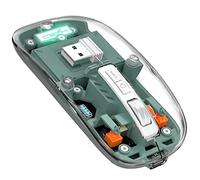 A.JAZZ Mini ratón ligero inalámbrico Bluetooth 5.1 y 2.4G, transparente y fresco, ratones silenciosos recargables para computadora, nano receptor USB C, batería LED Magic Silm para