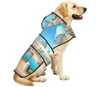 A Joyful Holiday By The Seaside - Chubasquero impermeable para perros pequeños, medianos y grandes, con rayas reflectantes y correa ajustable para el vientre