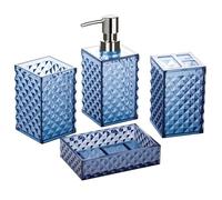 A+KCEYON Juego de 4 Accesorios de baño Azul Marino, Soporte para Cepillo de Dientes, dispensador de jabón, jabonera, Vaso, patrón de Diamante, decoración de tocador de plástico