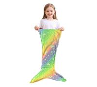 (A)Kids Mermaid Tail Blanket Soft Warm Plush Sleeping Bag Glow in the Dark Wearable Sleeping Sack Photo Prop Throw Blanket